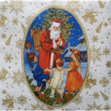 Дед Мороз с детьми в рамке фон снежинки 33*33 (1шт)